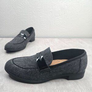 Clarks Penny Loafers Size 9 Black Gray Herringbone Preppy Comfort Dress Shoes